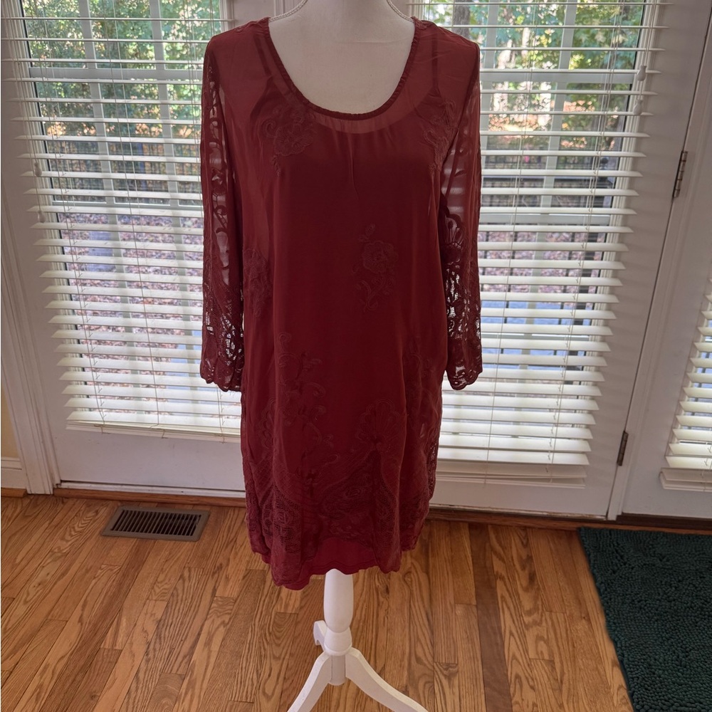 Monoreno Deep Red Long Sleeve Dress